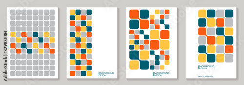 Set of geometric vector pattern minimal posters. Trendy colorful pattern background for cover design, poster, flyer, cards, catalog, brochure and interior.