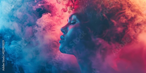 Ethereal Beauty  A Womans Face Enveloped in Vibrant Colored Smoke