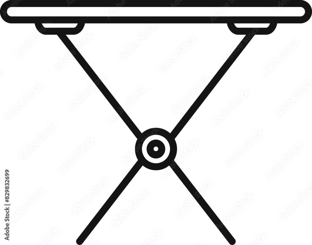 Black outline icon of an ironing board on a white background, representing household chores Black outline icon of an ironing board on a white background, representing household chores