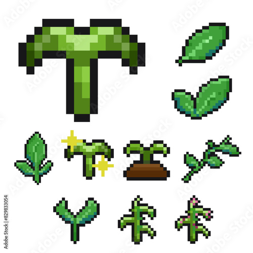 pixelated green greenery sprout leaf pixel art game items nature