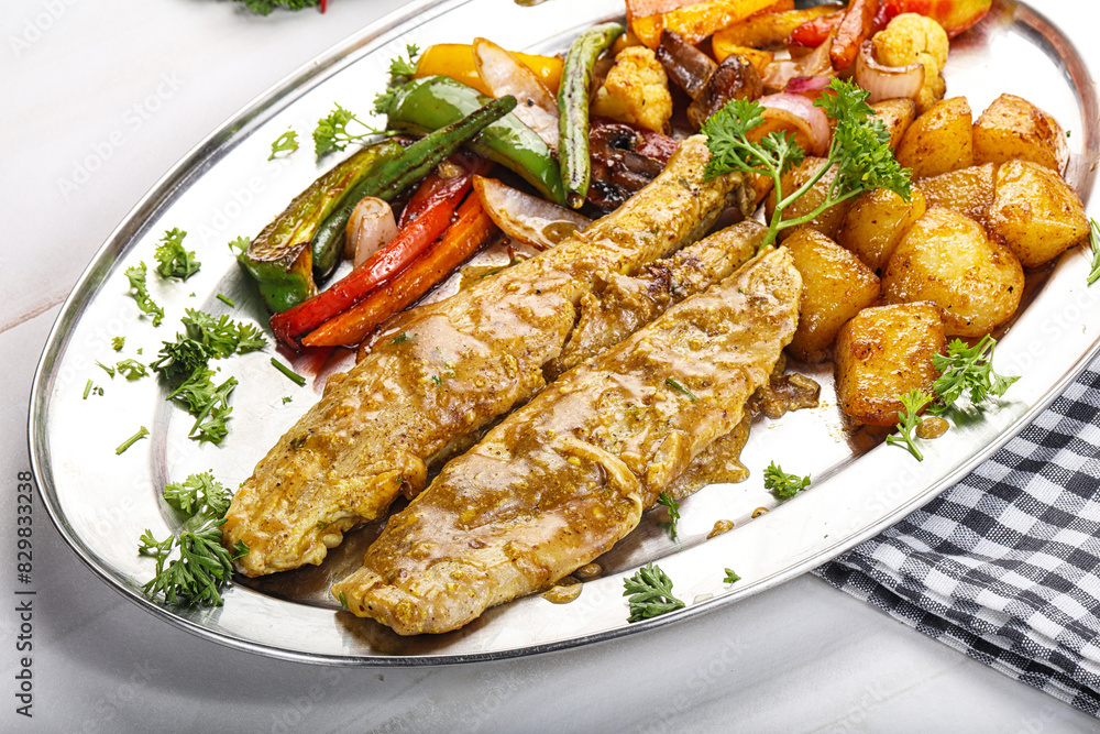 Roasted shark steak with garnish Roasted shark steak with garnish