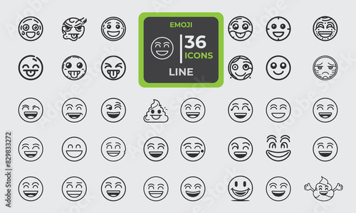 Set of 36 Minimalist Emoji Outline icon. Capturing Expressive Features and Unique Personality. Vector Illustration