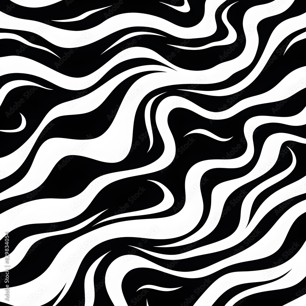 Naklejka premium A black and white pattern of flowing lines. Abstract zebra print. Generative AI.