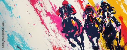 Horse racing illustration risograph pop art