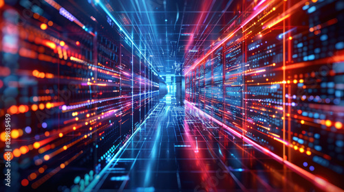 Futuristic Digital Tunnel with Neon Lights