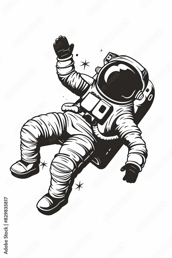 A black and white drawing of an astronaut in a space suit A black and white drawing of an astronaut in a space suit