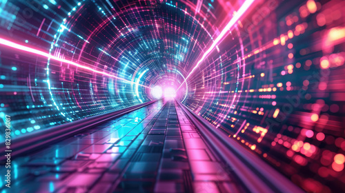 Futuristic Digital Tunnel with Neon Lights © didiksaputra