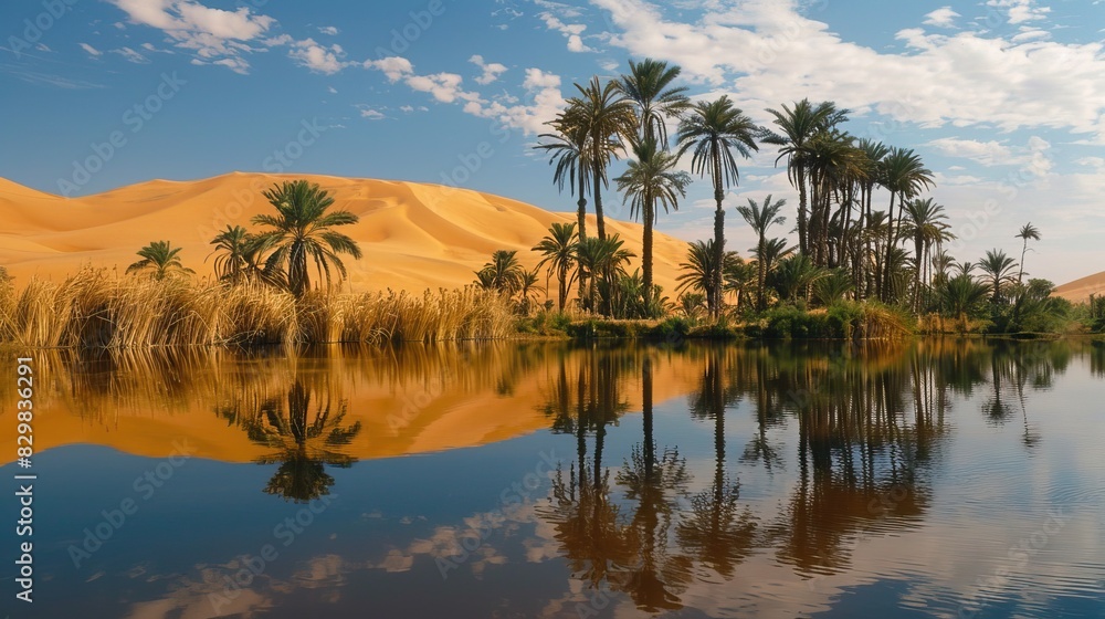 A stunning green oasis surrounded by desert. Nature and travel concept. A stunning green oasis surrounded by desert. Nature and travel concept.