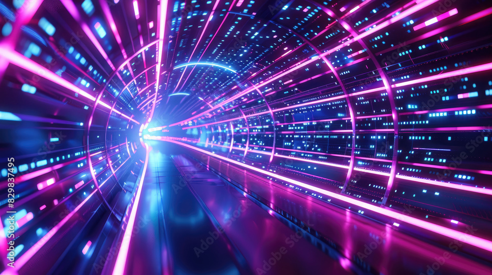 Obraz premium Futuristic Digital Tunnel with Neon Lights