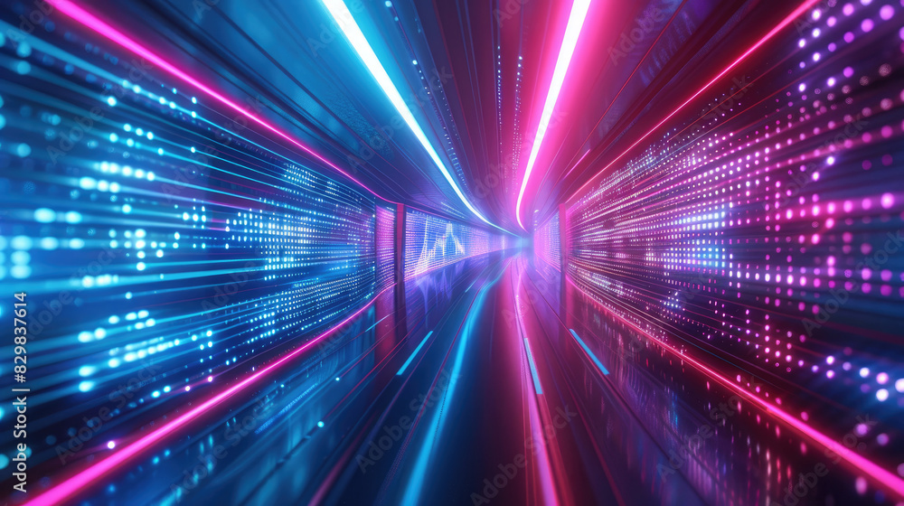 Obraz premium Futuristic Digital Tunnel with Neon Lights