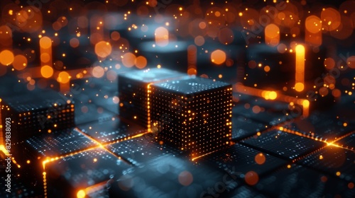 Abstract image of illuminated cubes and connecting lines symbolizing network and data