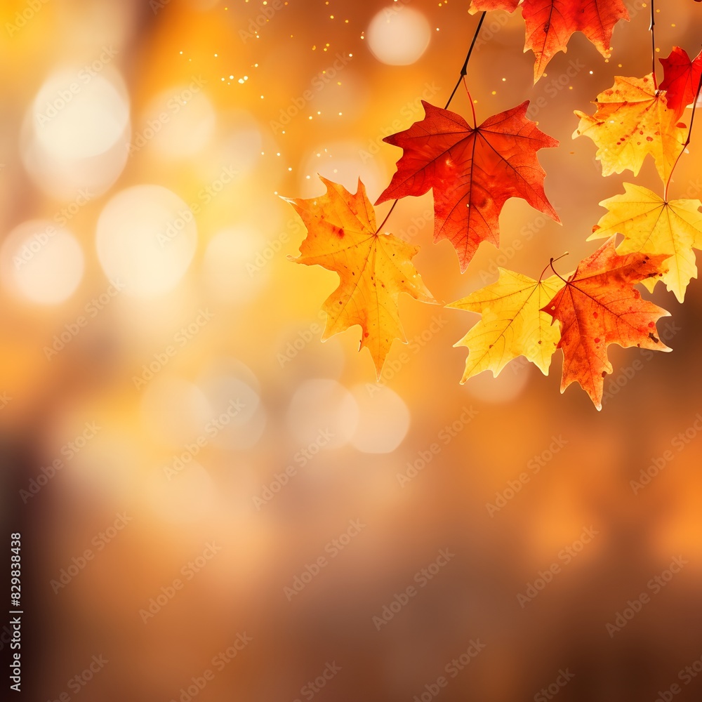 Autumn background with blurred autumn leaves and copy space. Generative AI.