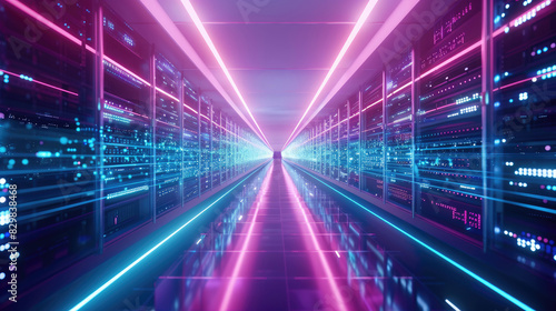 Wallpaper Mural Futuristic Digital Tunnel with Neon Lights Torontodigital.ca