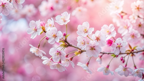 Cherry Blossom Blur: A soft pink and white blurred background capturing the delicate beauty of cherry blossoms in full bloom. 
