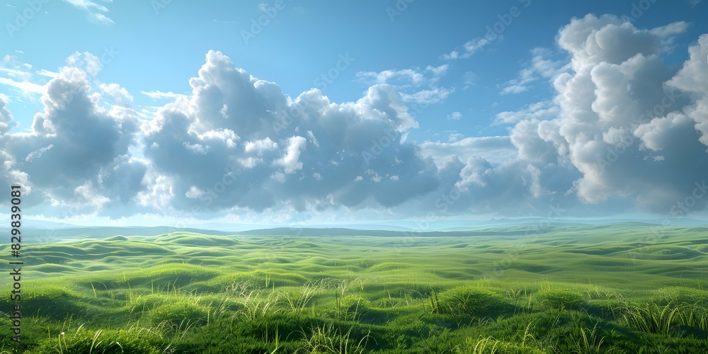 Green rolling hills under blue sky with white clouds Green rolling hills under blue sky with white clouds