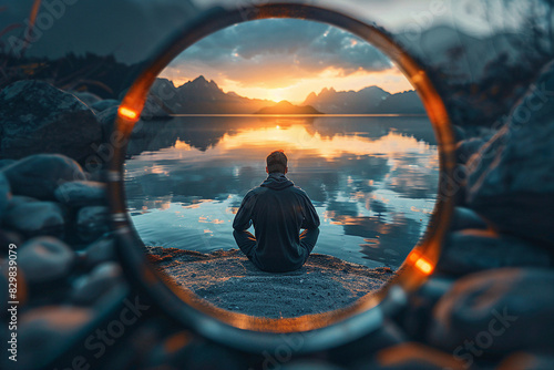 Fototapeta Naklejka Na Ścianę i Meble -  Buddhism concept Generative AI picture with people doing yoga in nature feel connection with buddha