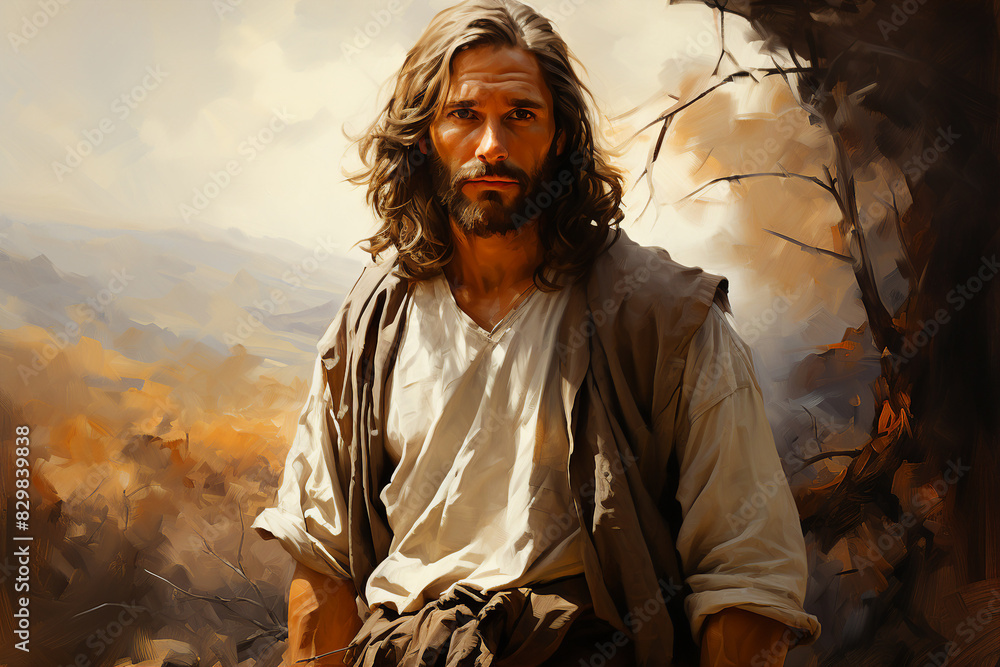 Fototapeta premium Portrait of Jesus Christ Son of God savior of mankind made with generative AI