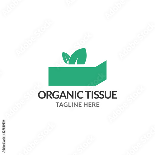 Organic tissue logo concept in flat style. Leaf and tissue box vector illustration