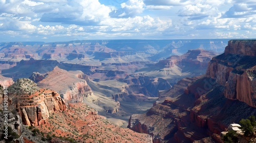Beautiful Grand Canyon on a sunny day. Landscape for design. Nature and travel concept.