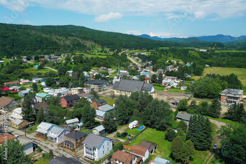Aerial view of Baie-Saint-Paul, Quebec, Canada on fine day