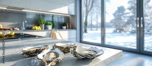 Fresh Oysters in a Sleek Kitchen Basking in Natural Light photo