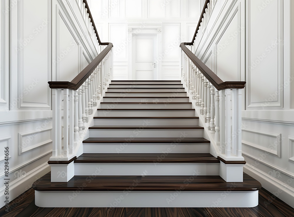 Dark wood staircase in luxury home with white walls and dark hardwood floors stock photo, high quality Dark wood staircase in luxury home with white walls and dark hardwood floors stock photo, high quality