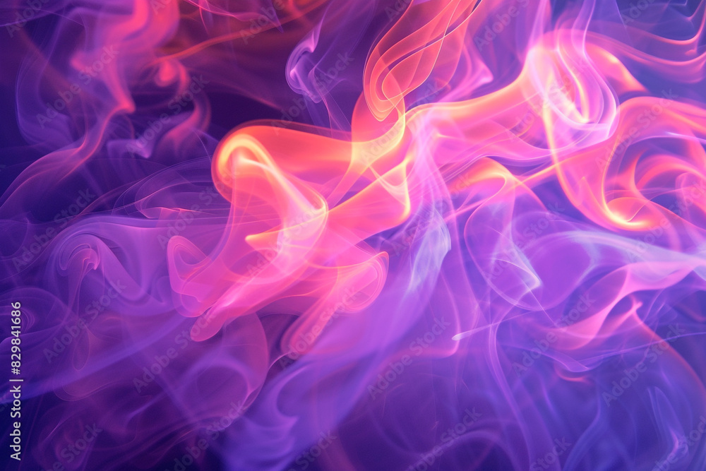 Fototapeta premium Peach smoke and vibrant purple neon combine in a warm, engaging performance setting.