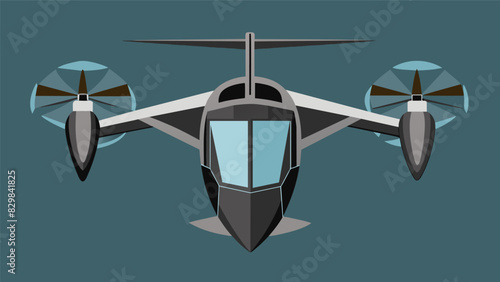 The elegant design of the eVTOLs wings and propellers allows for efficient lift and vertical propulsion while also reducing noise pollution.. Vector illustration