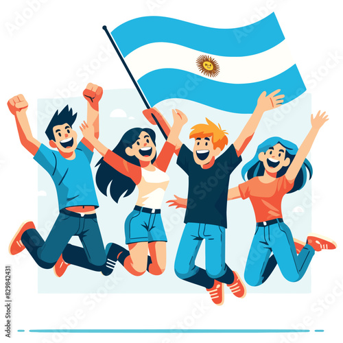 illustration of young people jumping for joy to celebrate an Argentine independence day