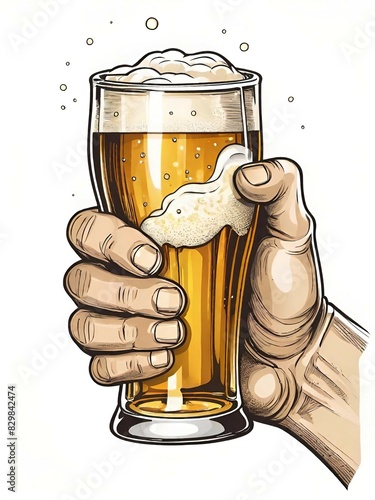 beer glass with human hand. illustration