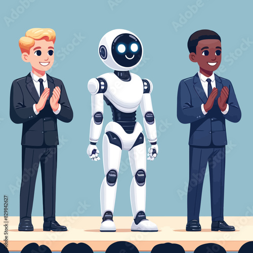 illustration of business people applauding an advanced artificial intelligence robot