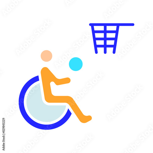 Disability sport line icon. Person in wheelchair, accessibility, reserved parking, mobility aid, inclusive, Paralympics, handicap spot, support, special needs.