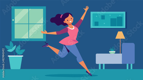 A student nervously practices her dance routine at home determined to impress her crush at the formal.. Vector illustration