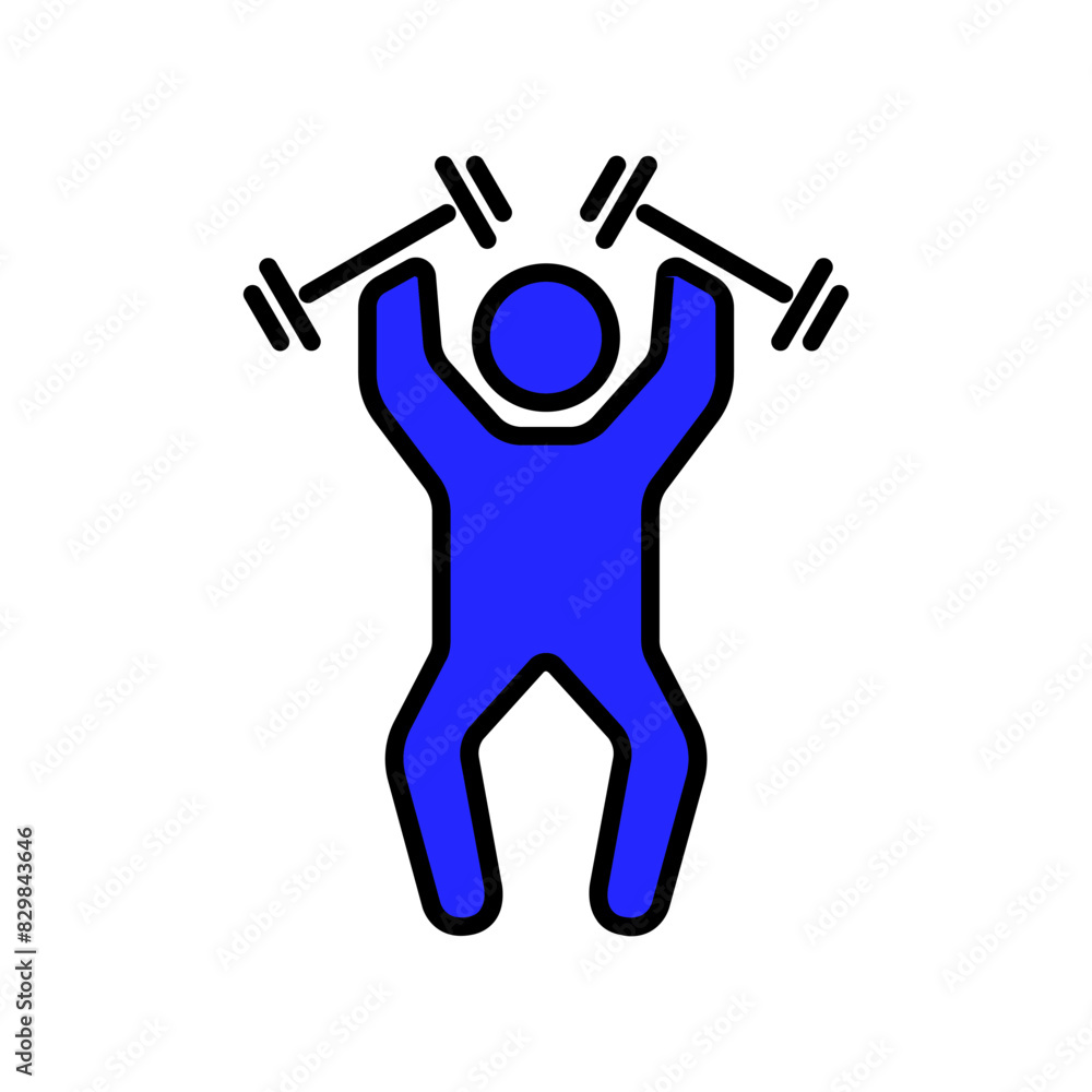 Weightlifting set icon. Person lifting weights, strength training, gym exercise, fitness, bodybuilding, muscle building, workout, physical activity, health, athletic.