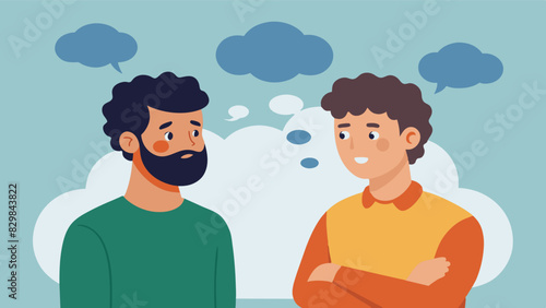 Two brothers have a hearttoheart about their insecurities and how they have affected their mental health realizing they are not alone in their struggles.. Vector illustration
