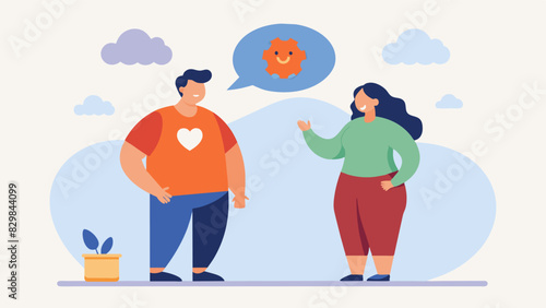 A partner notices their significant other constantly obsessing over their weight and gently reminds them of the importance of mental health.. Vector illustration