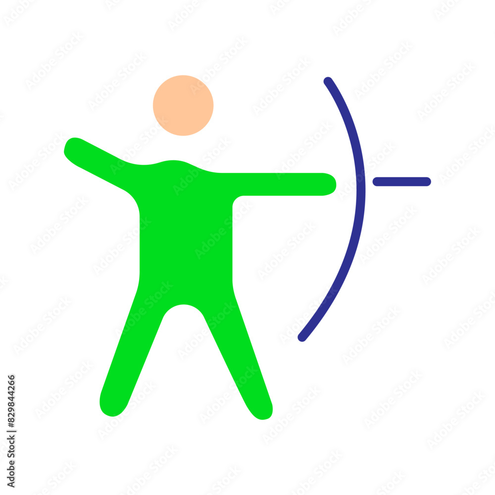 Archery set icon. Person shooting arrow, bow and arrow, archery sport, target practice, precision, athletic activity, competition, hunting. Archery set icon. Person shooting arrow, bow and arrow, archery sport, target practice, precision, athletic activity, competition, hunting.