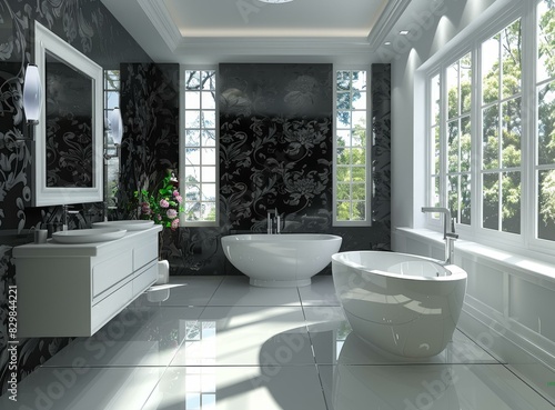 Modern Minimalist Bathroom Design with Black and White Tiles