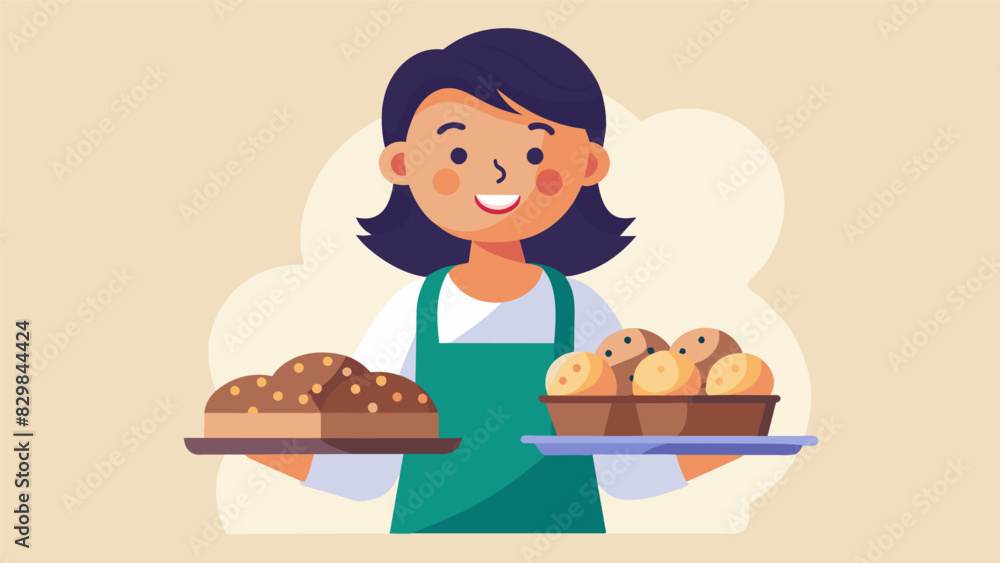 A parent proudly displays a tray of glutenfree and nutfree baked goods ensuring that everyone can find soing to enjoy at the sale.. Vector illustration A parent proudly displays a tray of glutenfree and nutfree baked goods ensuring that everyone can find soing to enjoy at the sale.. Vector illustration