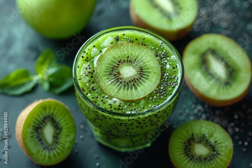 Apple Kiwi Smoothie - Light green with apple and kiwi slices.