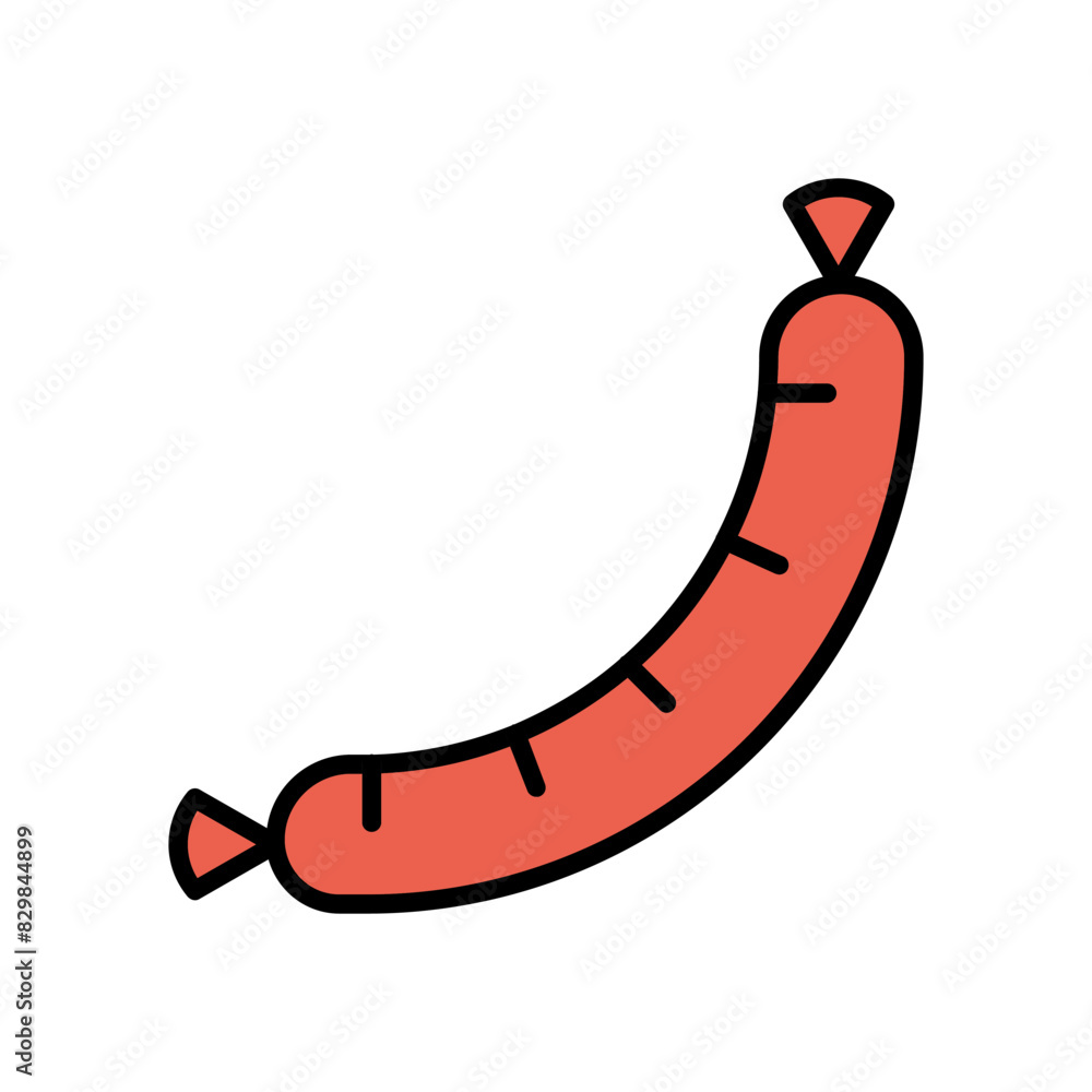 Sausage set icon. Red sausage link, meat product, cooked sausage, food, snack, protein source, delicatessen, grilling, barbecue, meal. Sausage set icon. Red sausage link, meat product, cooked sausage, food, snack, protein source, delicatessen, grilling, barbecue, meal.