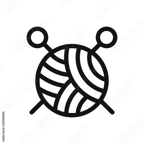 Knitting isolated icon, knitting needles and wool yarn ball vector symbol with editable stroke