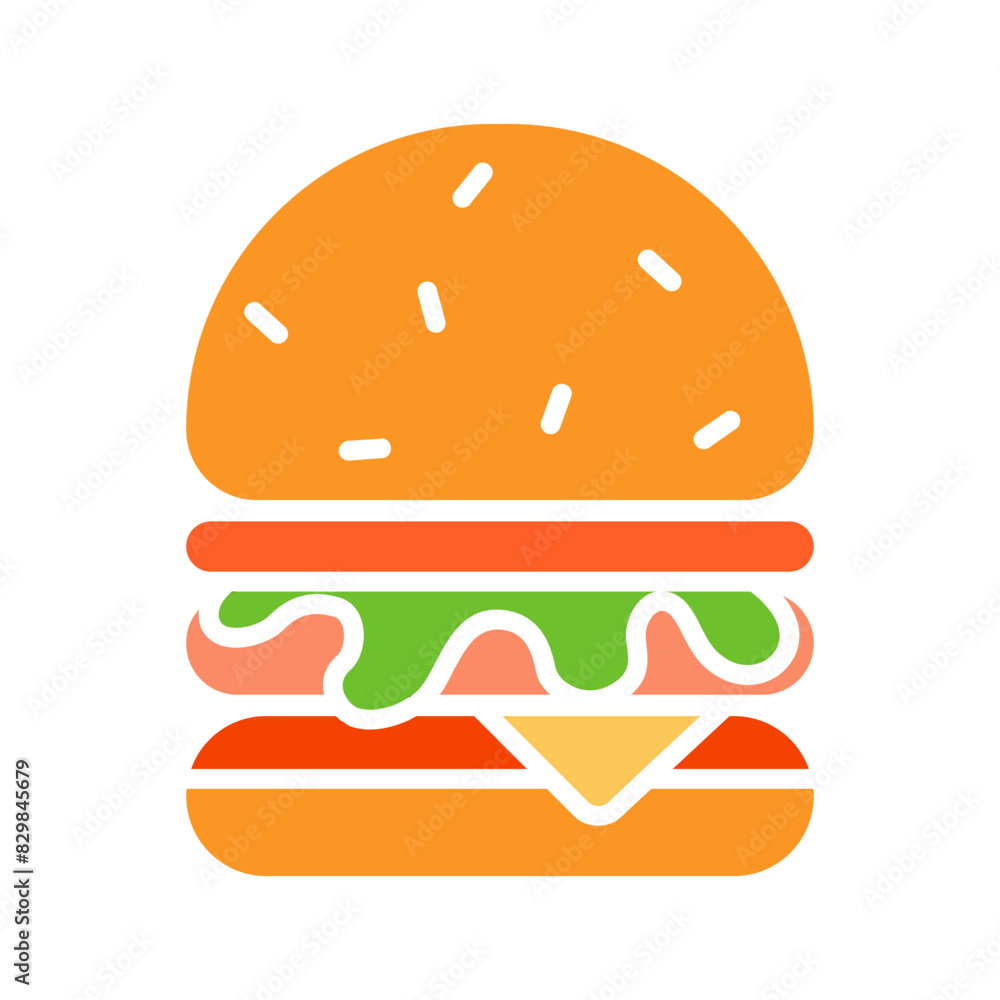 Burger set icon. Bun, lettuce, tomato, cheese, patty, fast food, sandwich, sesame, meal, snack, American cuisine. Burger set icon. Bun, lettuce, tomato, cheese, patty, fast food, sandwich, sesame, meal, snack, American cuisine.