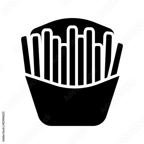 French fries set icon. Potato sticks, fried, crispy, fast food, snack, side dish, red container, salted, golden.