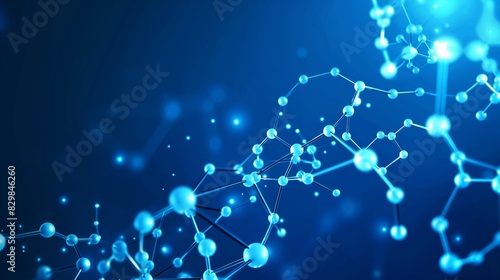 A low poly wireframe abstract model of a molecule set against a blue backdrop. Concept with connected dots in science and medicine photo