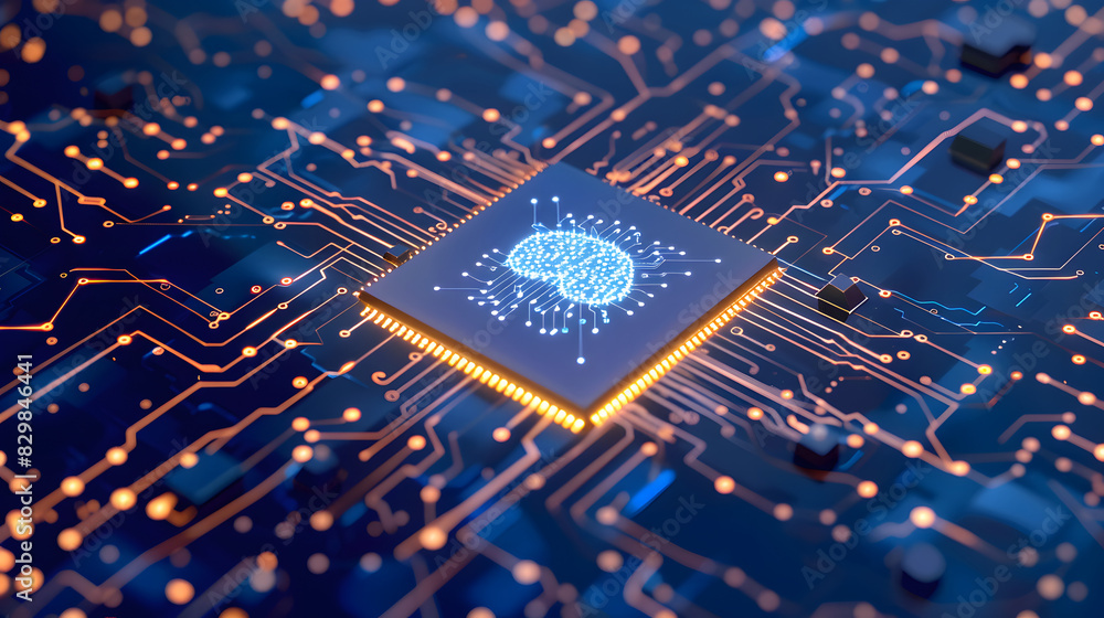 Artificial intelligence chip concept attached to digital circuit board Artificial intelligence chip concept attached to digital circuit board