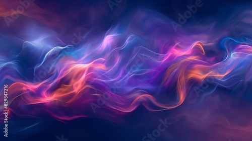 Abstract background with flowing colors of blue, purple, pink, red, and orange. Concept of soft and relaxing visuals, calming rhythms.