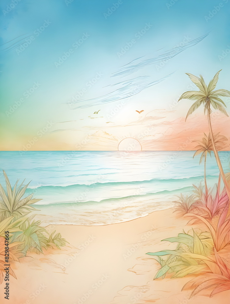 watercolor painting of the beach