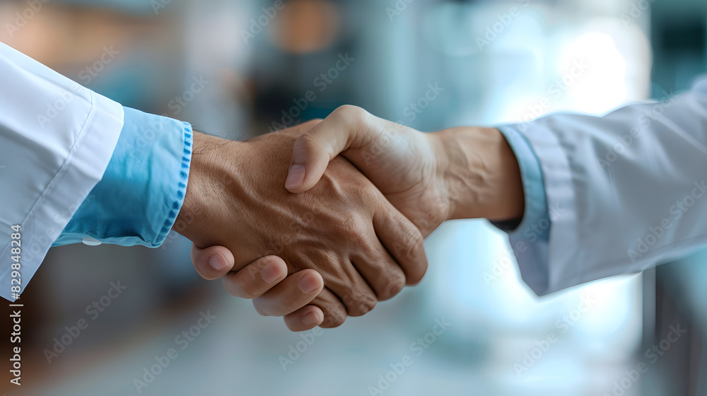 Close-up of doctor hand giving handshake to patient after consultation in cabinet Close-up of doctor hand giving handshake to patient after consultation in cabinet