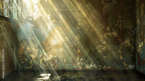 Old-world charm and warmth in a bronze grunge room highlighted by sun rays.
